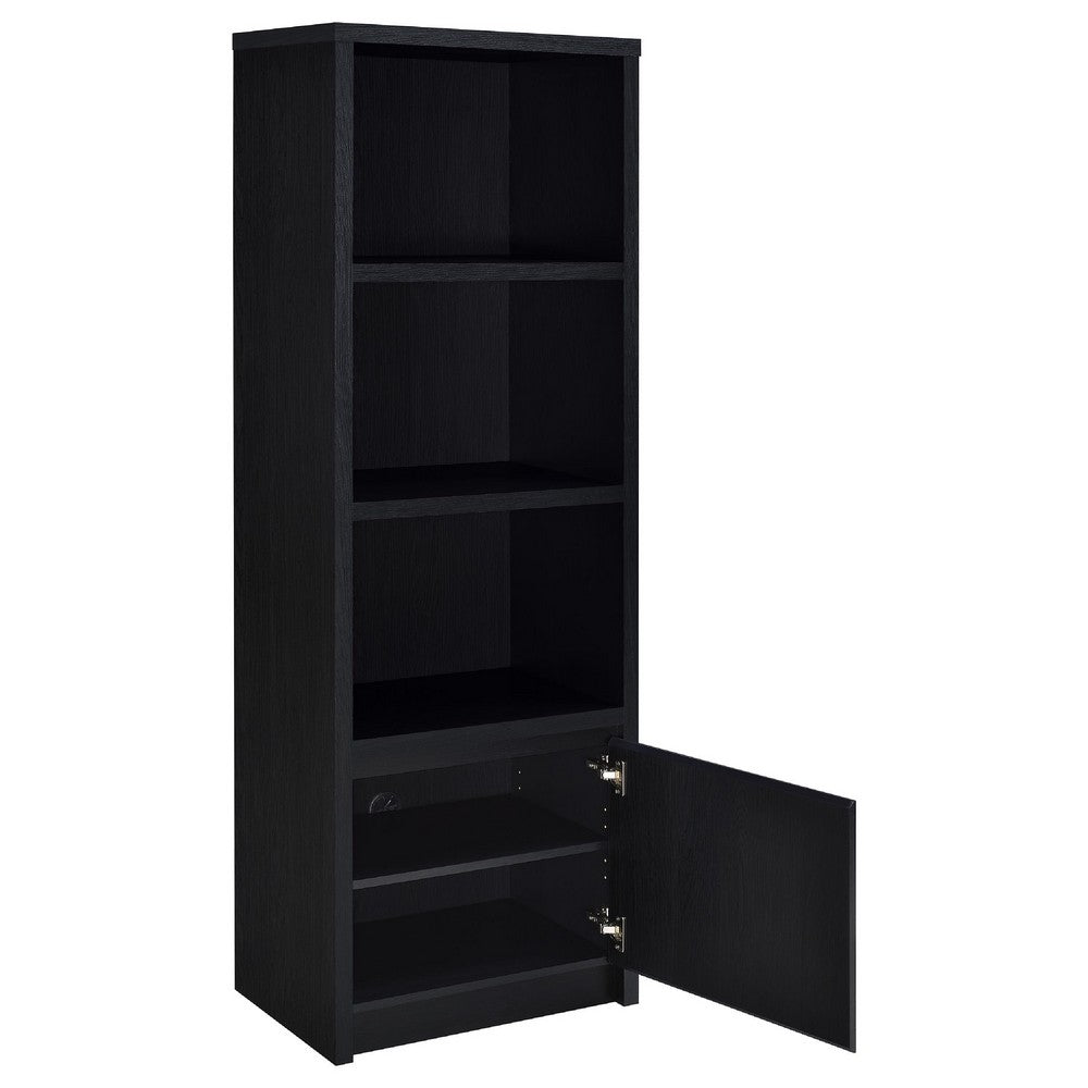 Benjara Winie Media Tower with Open Shelves And Cabinet, Black Wood 71 Inch