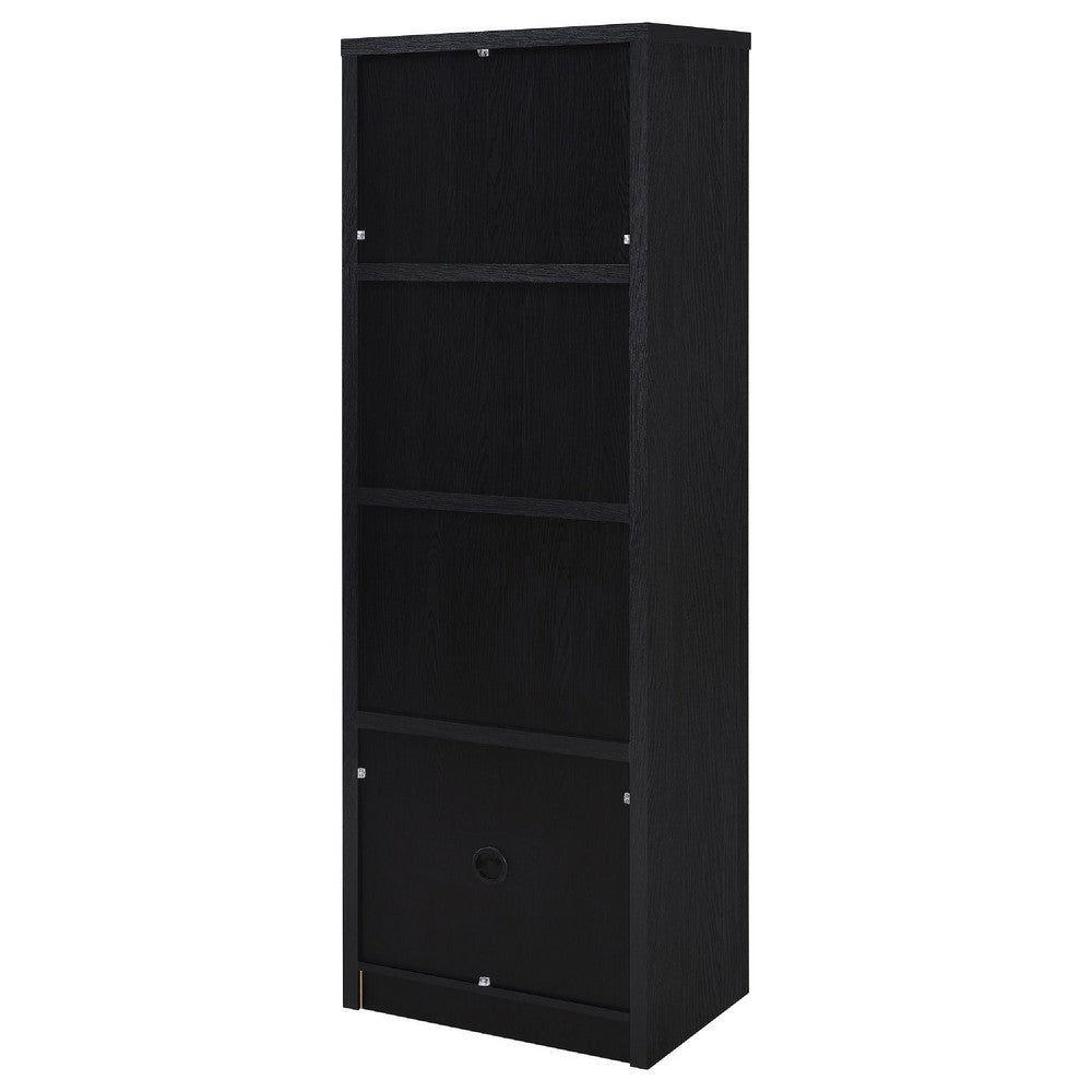 Benjara Winie Media Tower with Open Shelves And Cabinet, Black Wood 71 Inch