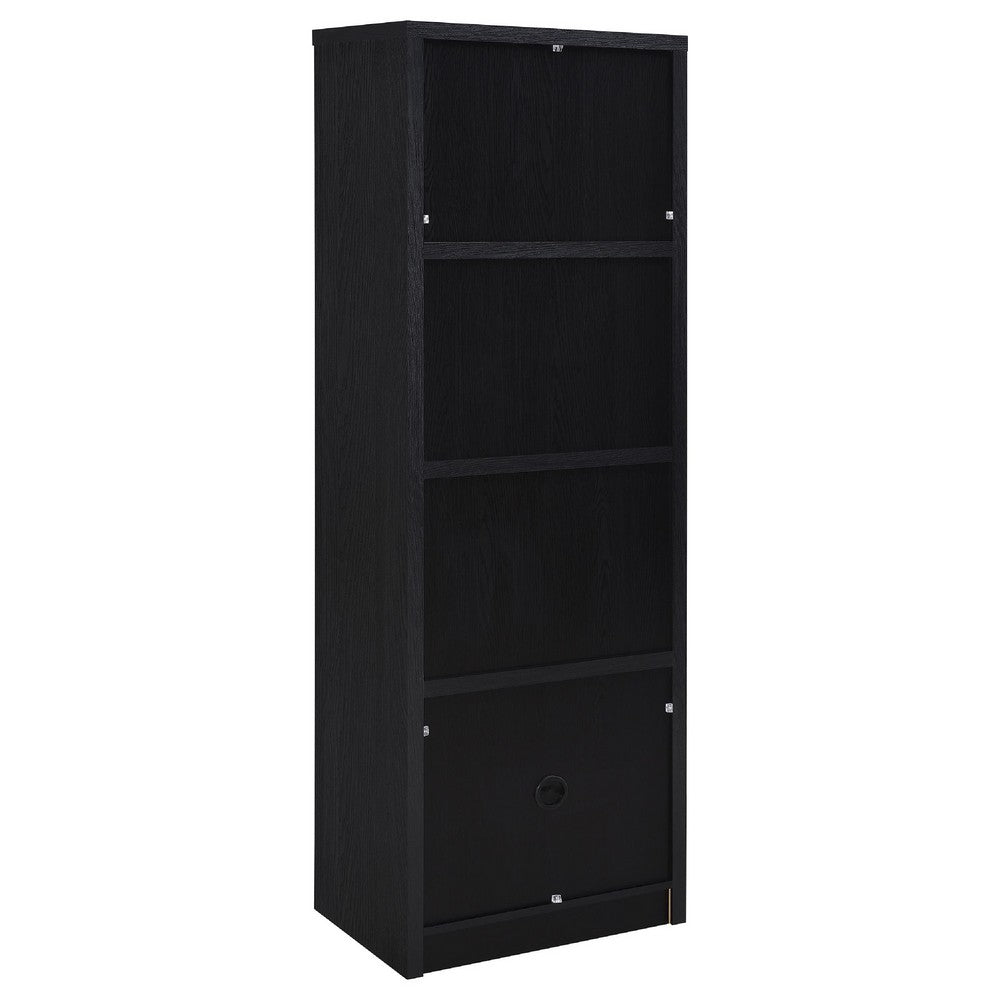 Benjara Winie Media Tower with Open Shelves And Cabinet, Black Wood 71 Inch