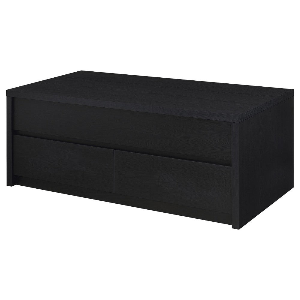 Benjara Knax Lift-Top Coffee Table with Hidden Storage And Drawers, Black Wood