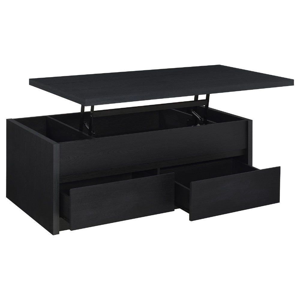 Benjara Knax Lift-Top Coffee Table with Hidden Storage And Drawers, Black Wood