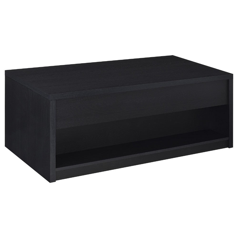 Benjara Knax Lift-Top Coffee Table with Hidden Storage And Drawers, Black Wood