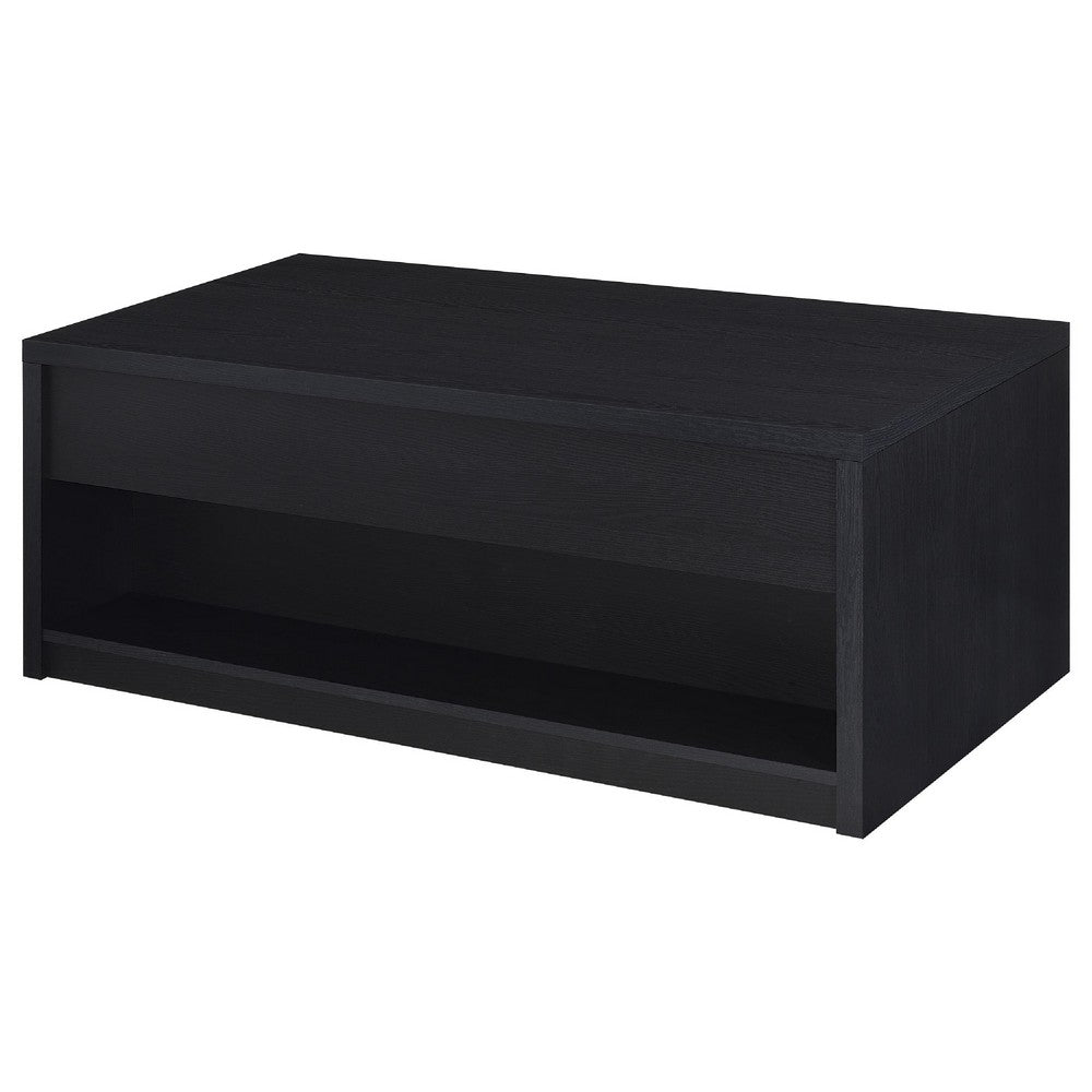 Benjara Knax Lift-Top Coffee Table with Hidden Storage And Drawers, Black Wood