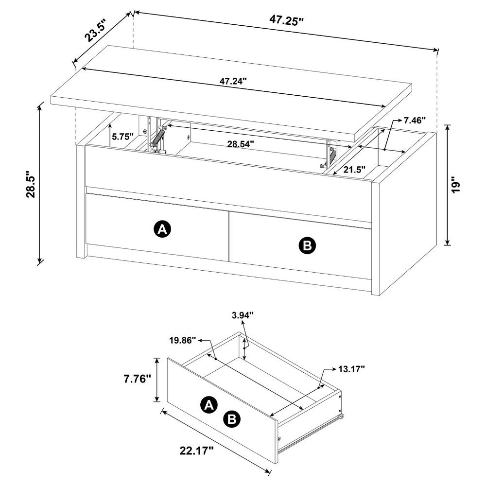 Benjara Knax Lift-Top Coffee Table with Hidden Storage And Drawers, Black Wood
