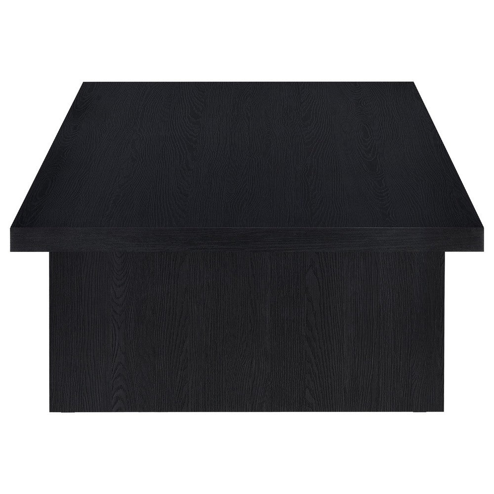 Benjara Maxy Rectangular Coffee Table with Slab-Style Base, Black Wood 54 Inch