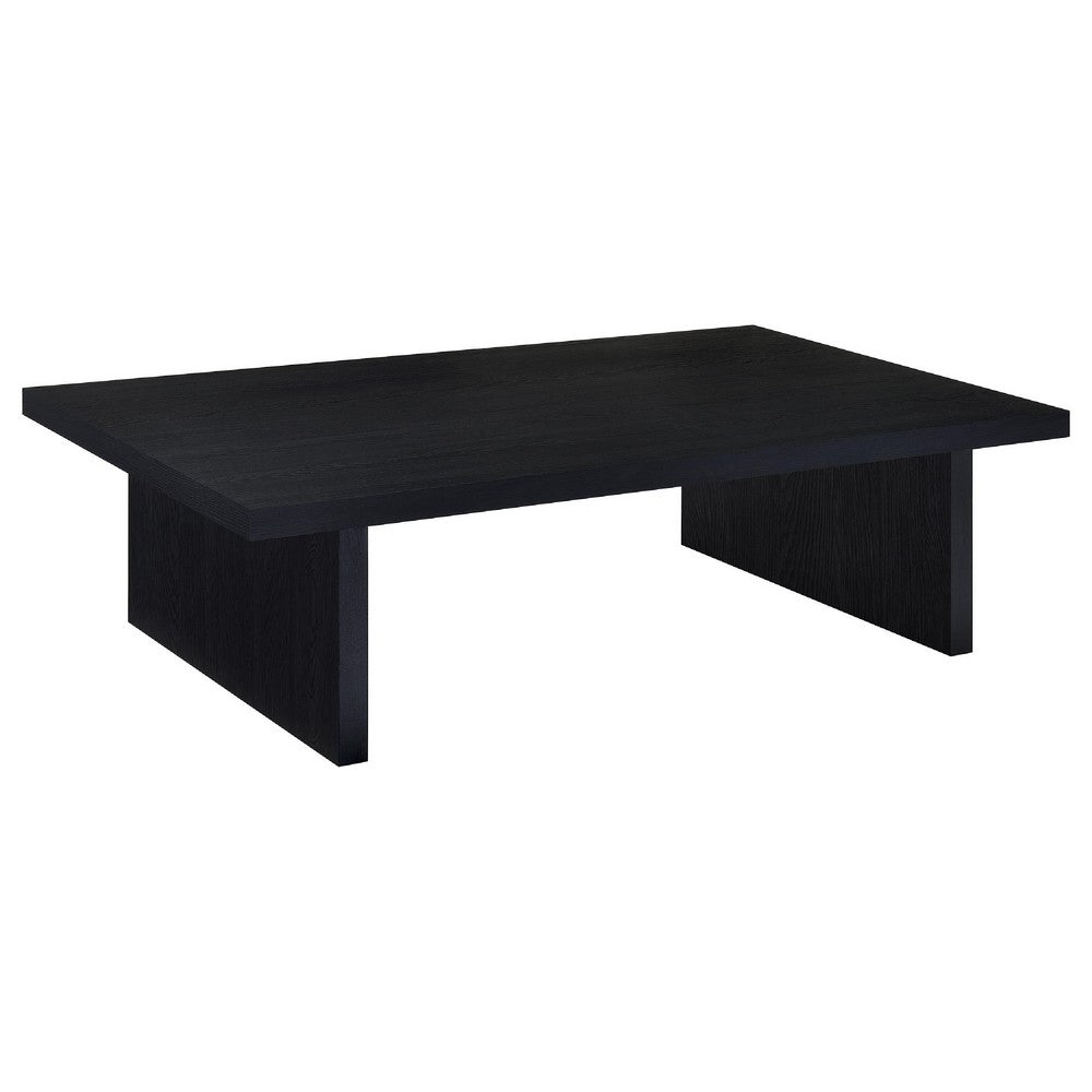 Benjara Maxy Rectangular Coffee Table with Slab-Style Base, Black Wood 54 Inch