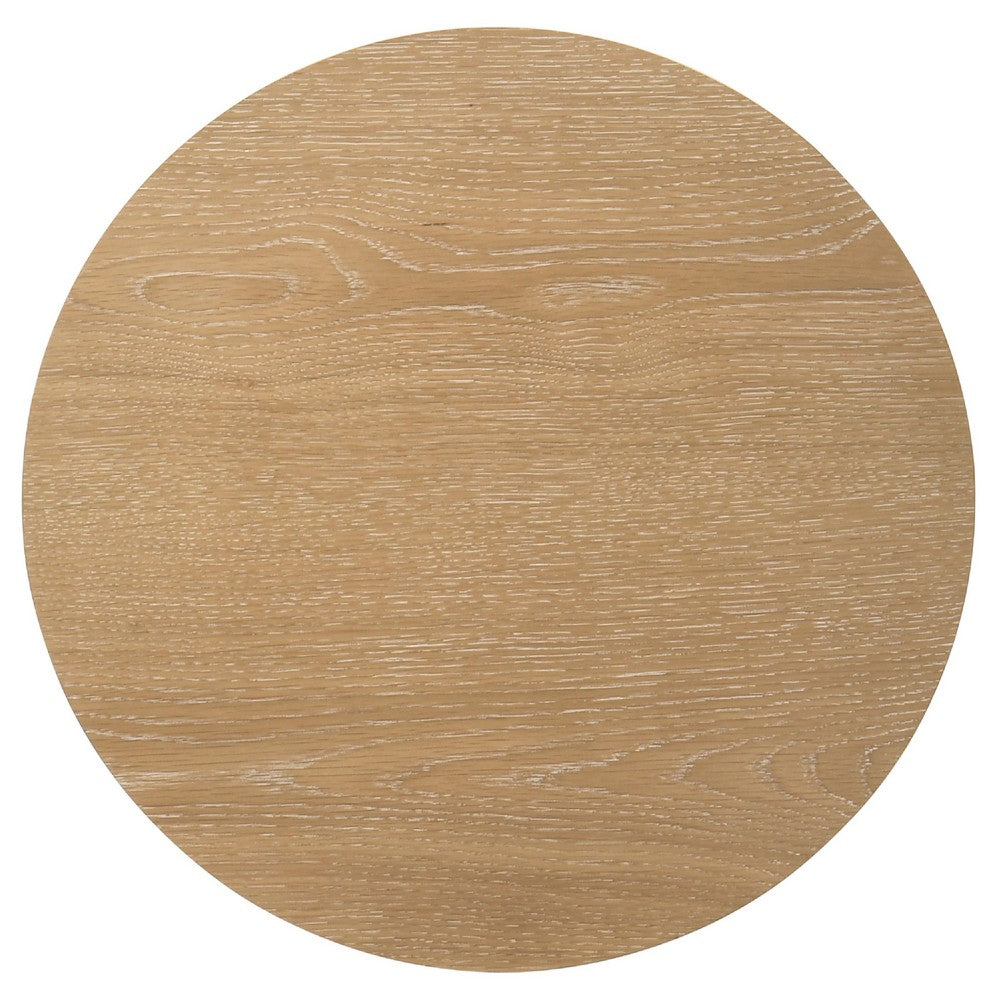 Benjara Clera Round Side End Table with Open Shelf, Light Oak Wood 22Inch