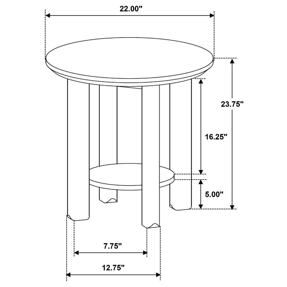 Benjara Clera Round Side End Table with Open Shelf, Light Oak Wood 22Inch