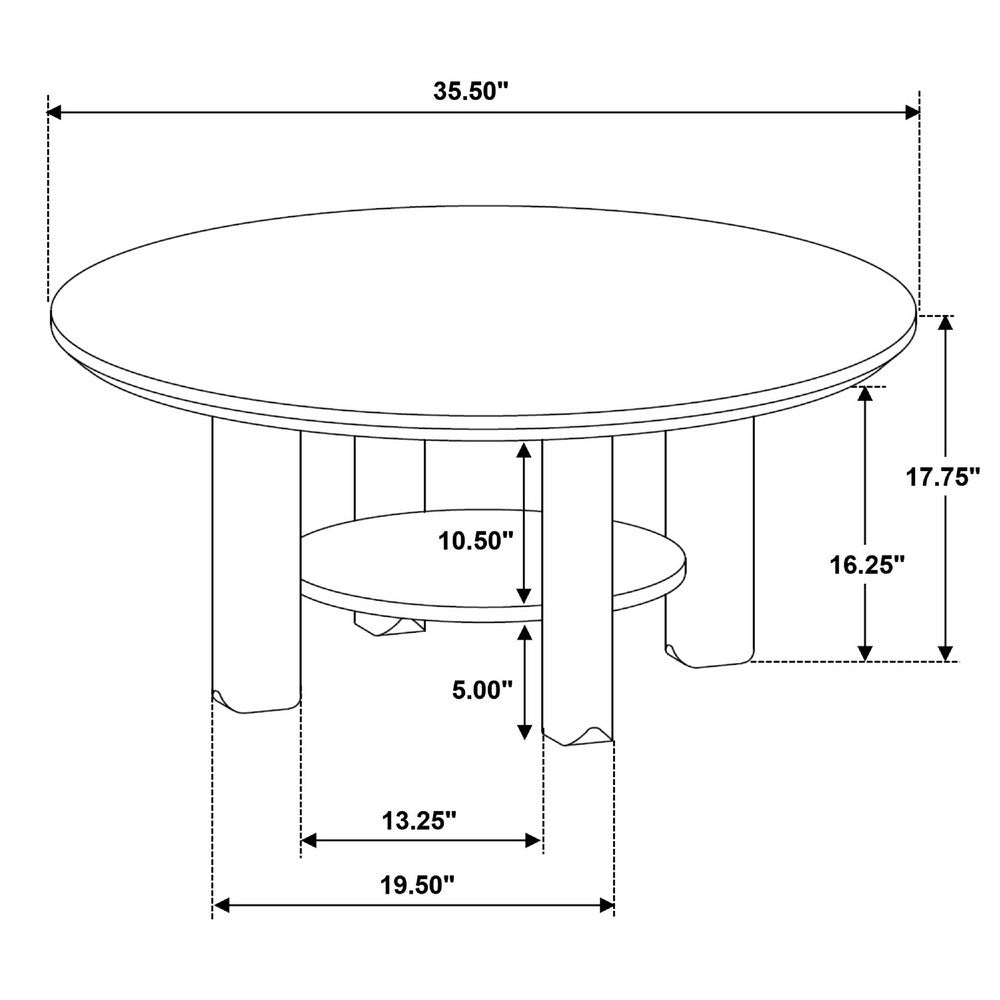 Benjara Clera Round Side End Table with Open Shelf, Light Oak Wood 36 Inch