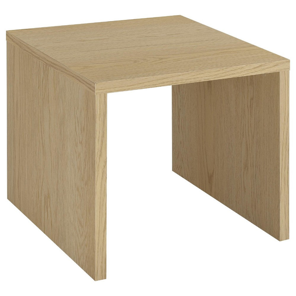 Benjara Kerra Square Side End Table, U-Shape Frame, Light Oak Wood 24 Inch