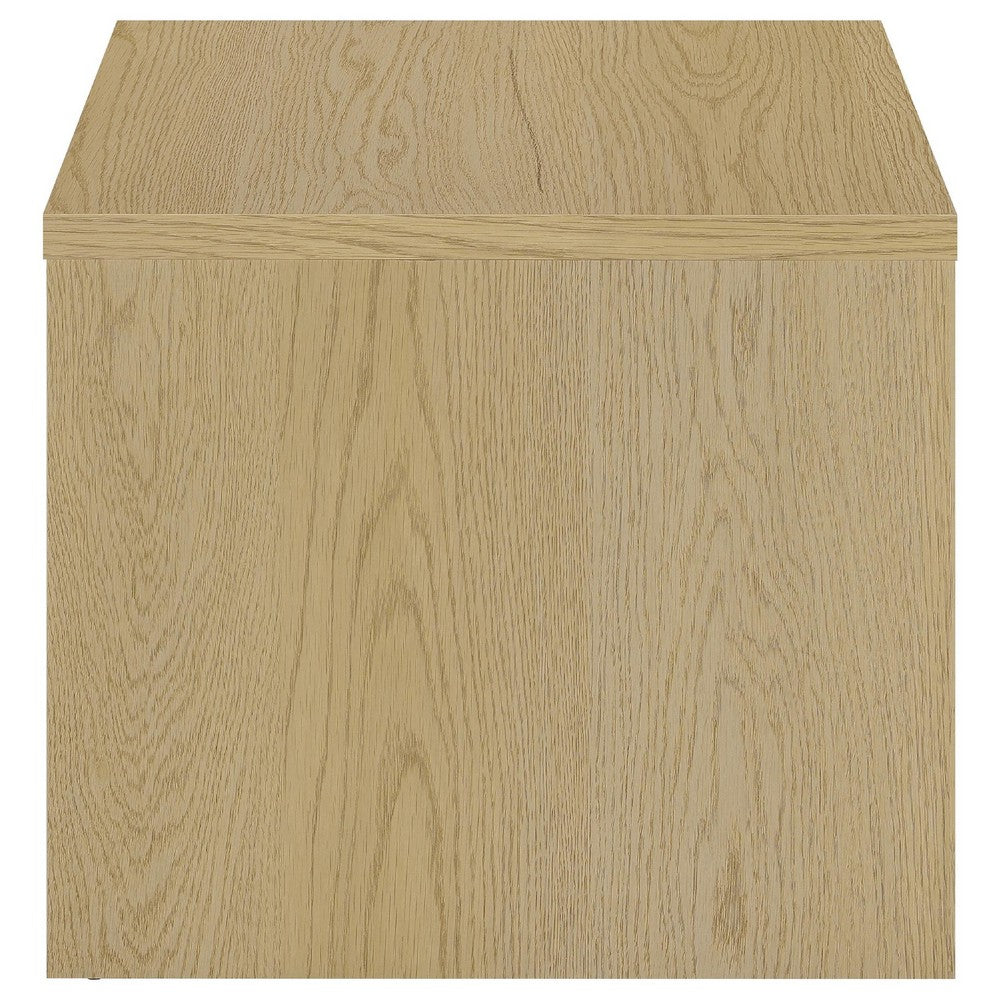 Benjara Kerra Square Side End Table, U-Shape Frame, Light Oak Wood 24 Inch