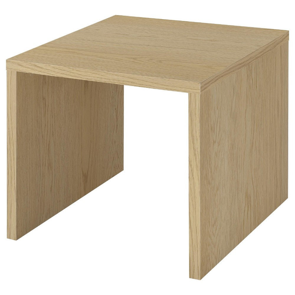 Benjara Kerra Square Side End Table, U-Shape Frame, Light Oak Wood 24 Inch
