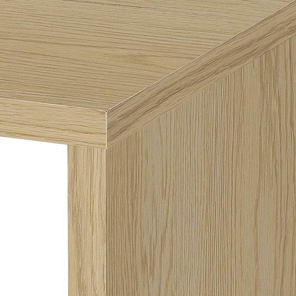 Benjara Kerra Square Side End Table, U-Shape Frame, Light Oak Wood 24 Inch