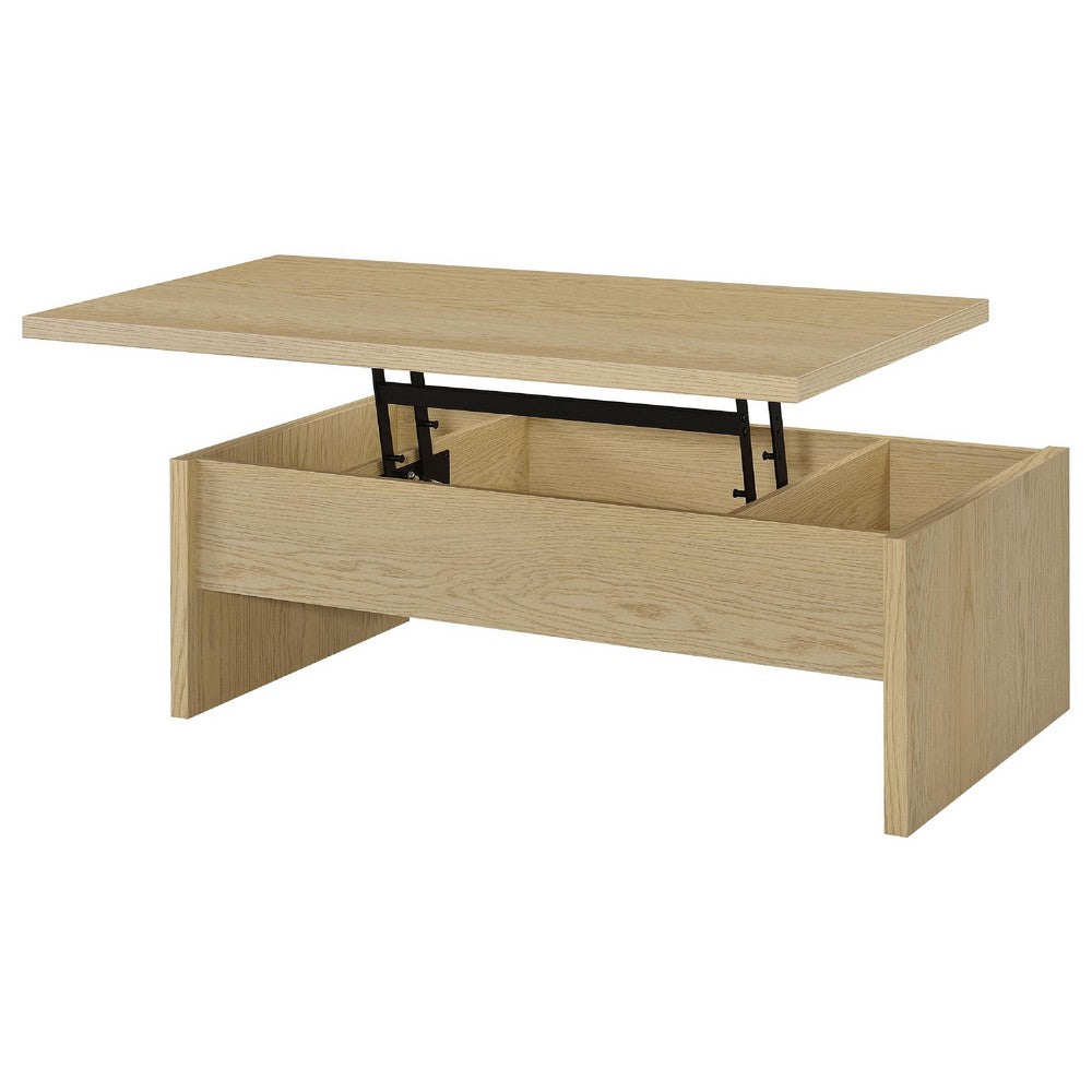 Benjara Kerra Lift-Top Coffee Table, Hidden Storage, Light Oak Wood 47 Inch