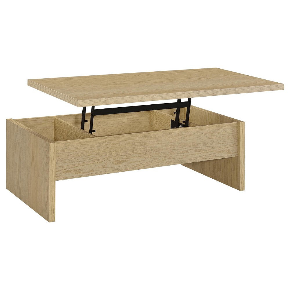 Benjara Kerra Lift-Top Coffee Table, Hidden Storage, Light Oak Wood 47 Inch