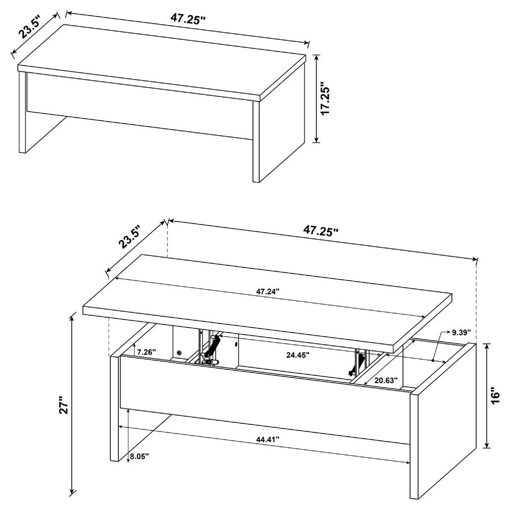 Benjara Kerra Lift-Top Coffee Table, Hidden Storage, Light Oak Wood 47 Inch
