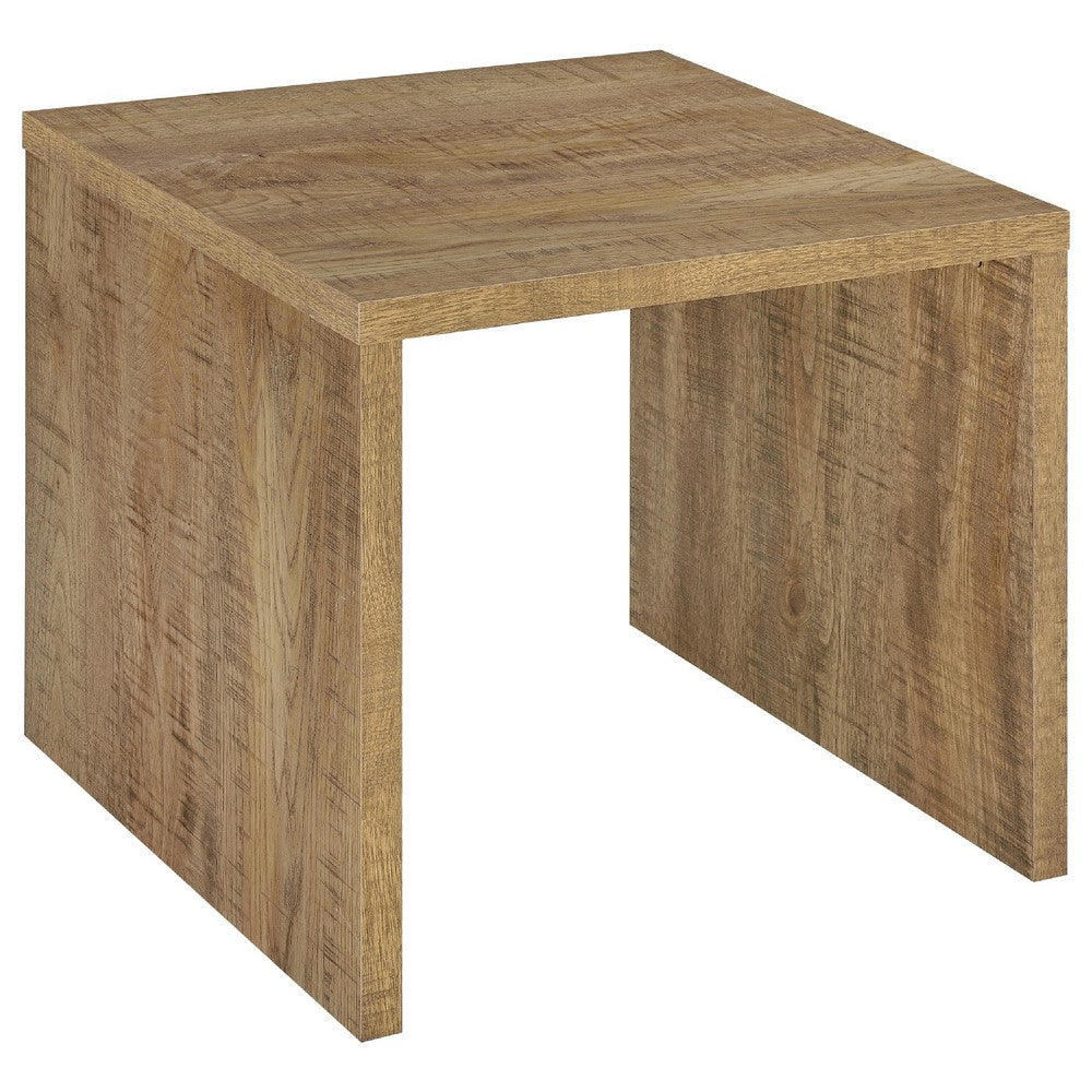 Benjara Kerra Square Accent Side End Table, U-Shape Frame, Brown Wood 24 Inch