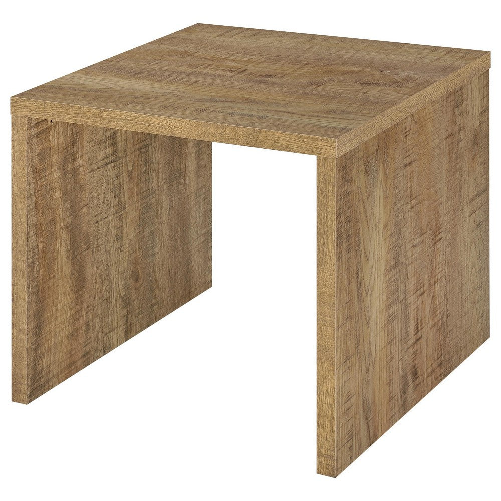 Benjara Kerra Square Accent Side End Table, U-Shape Frame, Brown Wood 24 Inch