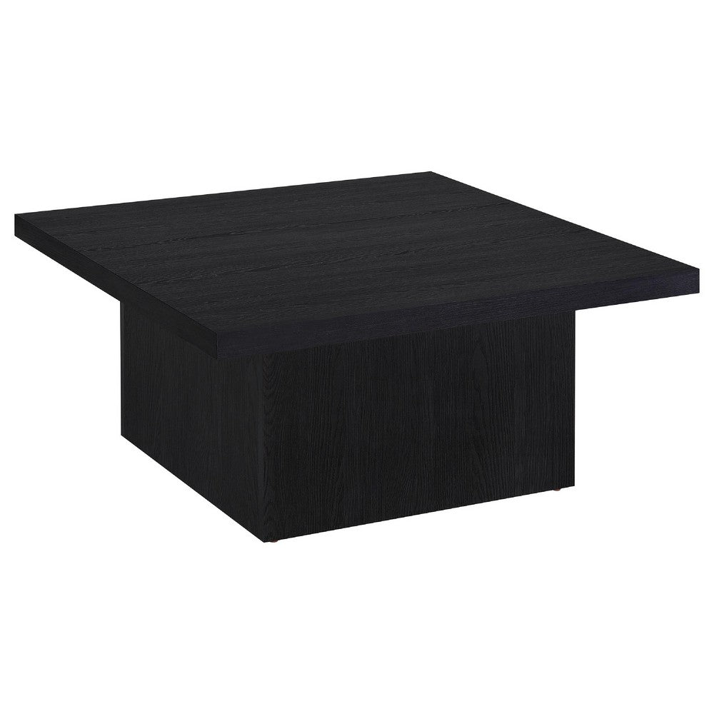 Benjara Darla Square Cocktail Coffee Table, Pedestal Base, Black Wood 36 Inch