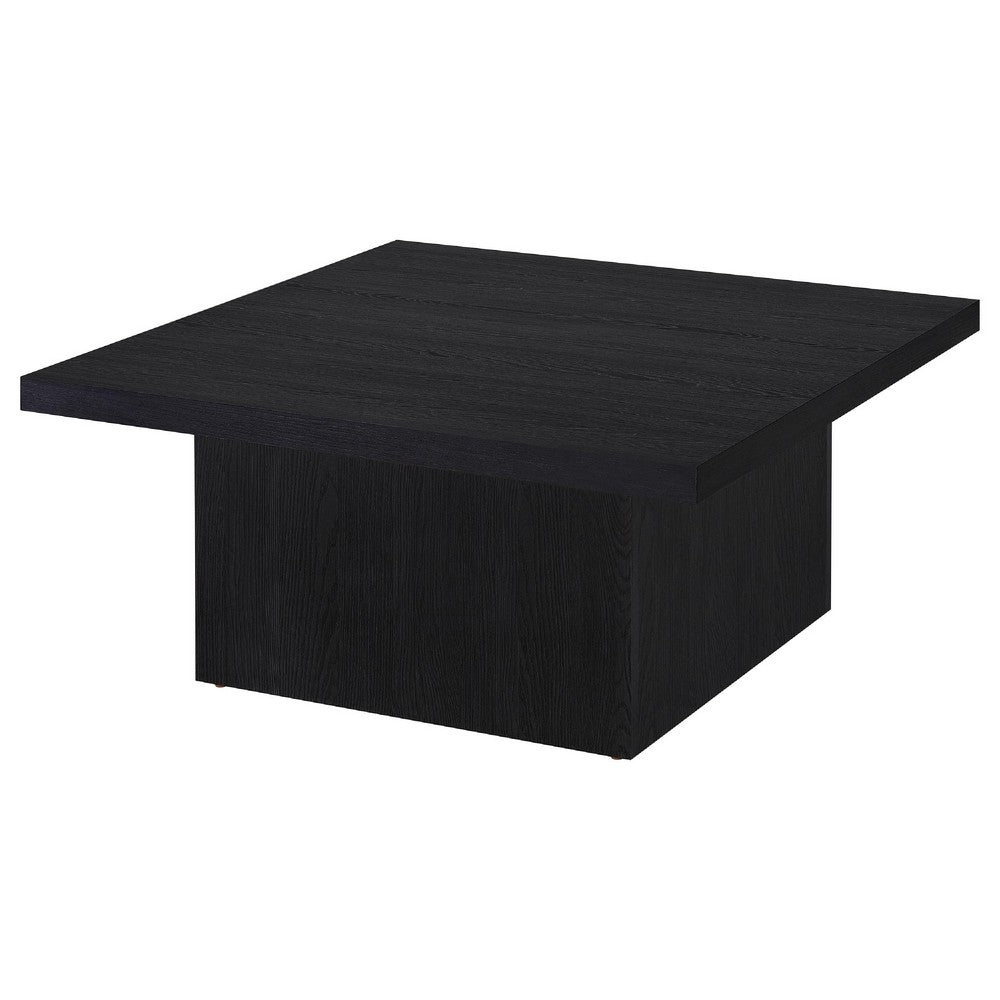 Benjara Darla Square Cocktail Coffee Table, Pedestal Base, Black Wood 36 Inch