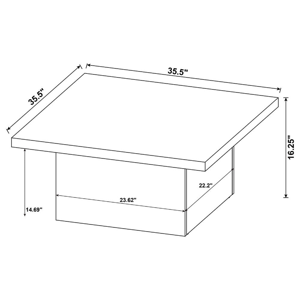 Benjara Darla Square Cocktail Coffee Table, Pedestal Base, Black Wood 36 Inch