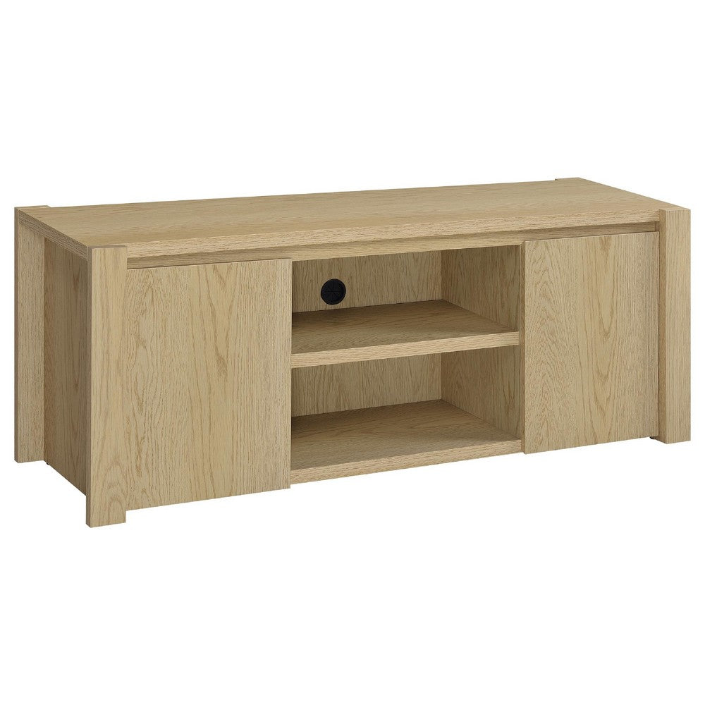 Benjara Laury TV Stand Media Console with Open Shelves, Light Oak Wood 60 Inch