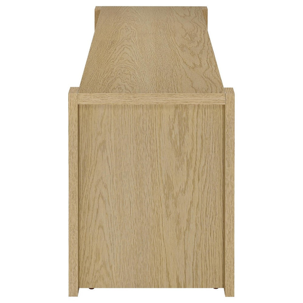 Benjara Laury TV Stand Media Console with Open Shelves, Light Oak Wood 60 Inch