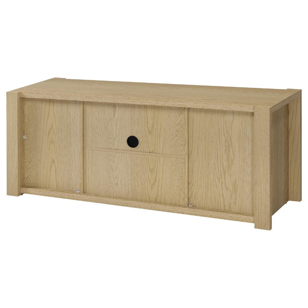 Benjara Laury TV Stand Media Console with Open Shelves, Light Oak Wood 60 Inch
