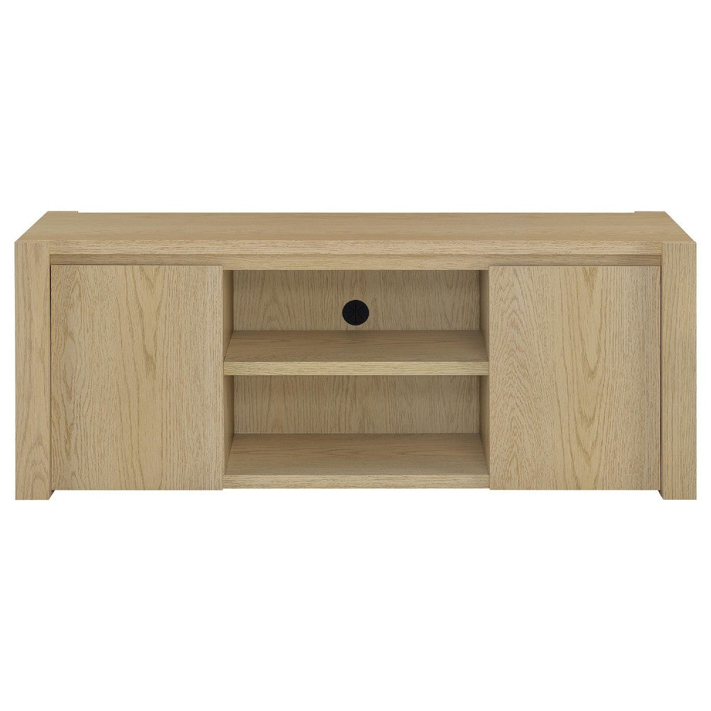 Benjara Laury TV Stand Media Console with Open Shelves, Light Oak Wood 60 Inch