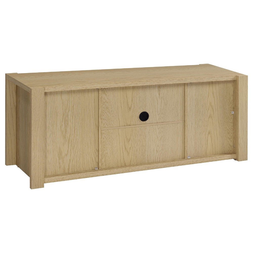 Benjara Laury TV Stand Media Console with Open Shelves, Light Oak Wood 60 Inch