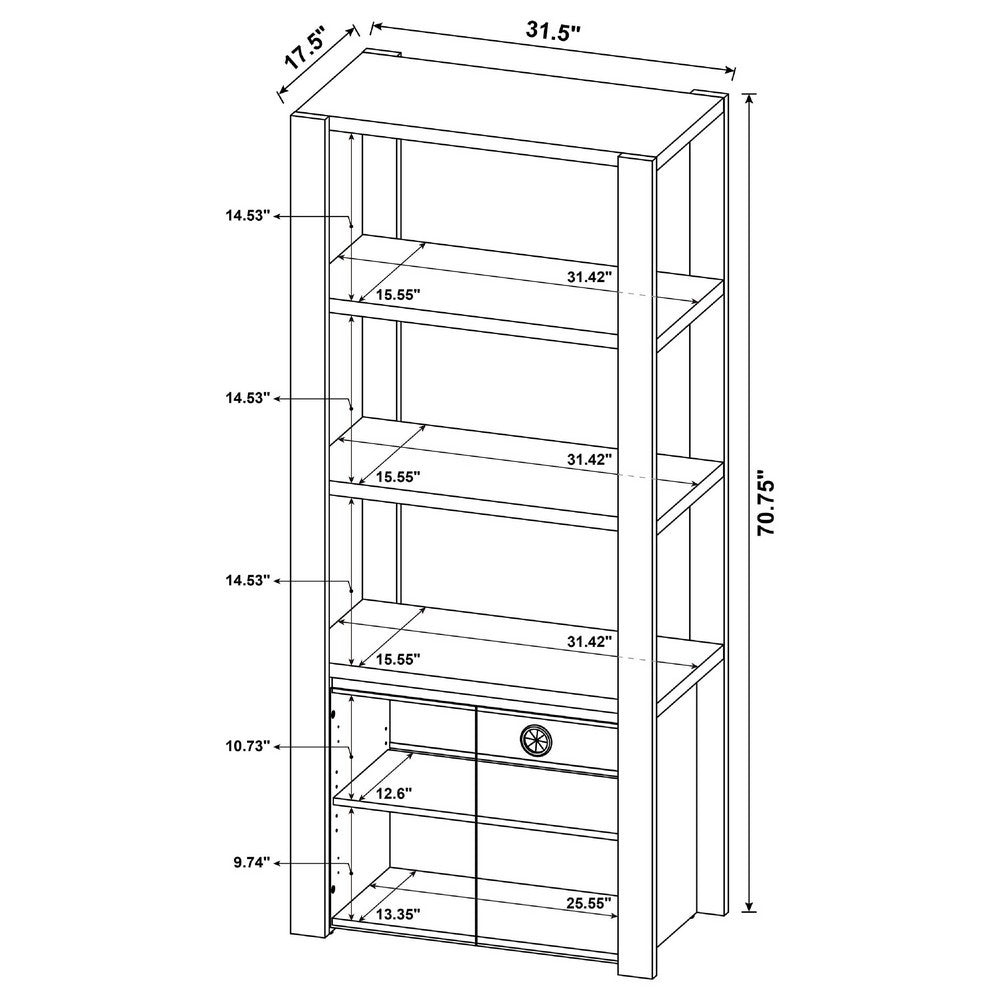 Benjara Laury Media Tower with 3 Open Shelves, 2 Cabinet Doors, Light Oak Wood