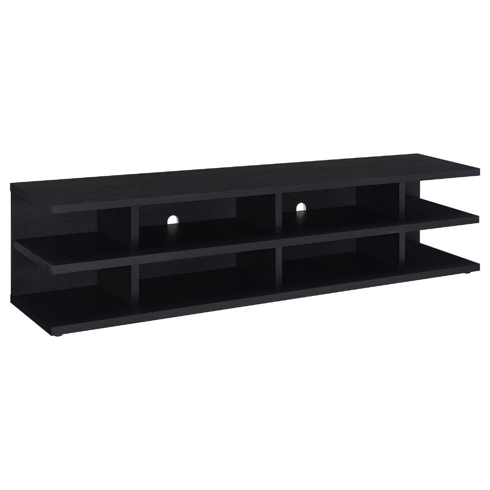 Benjara Carie TV Stand Media Console, 2-Tier Open Shelves, Black Wood 78 Inch