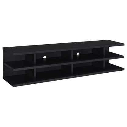 Benjara Carie TV Stand Media Console, 2-Tier Open Shelves, Black Wood 78 Inch