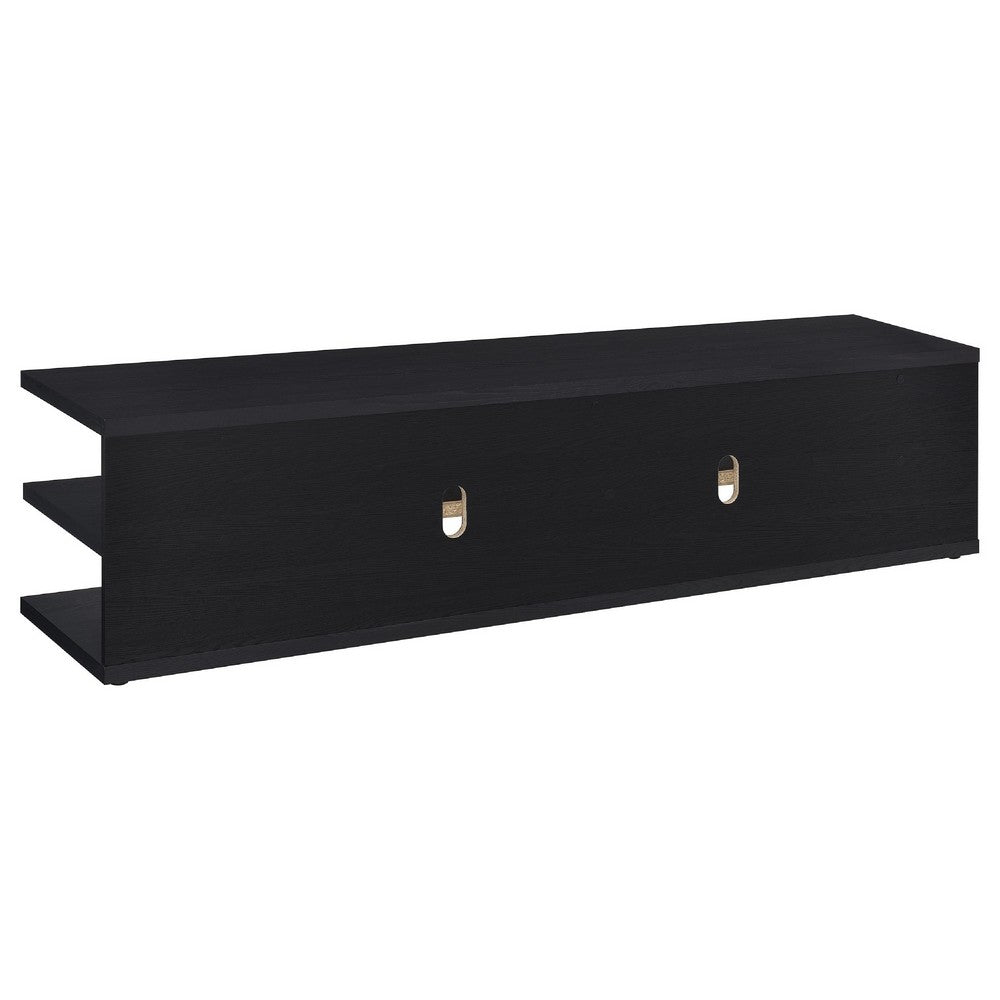 Benjara Carie TV Stand Media Console, 2-Tier Open Shelves, Black Wood 78 Inch