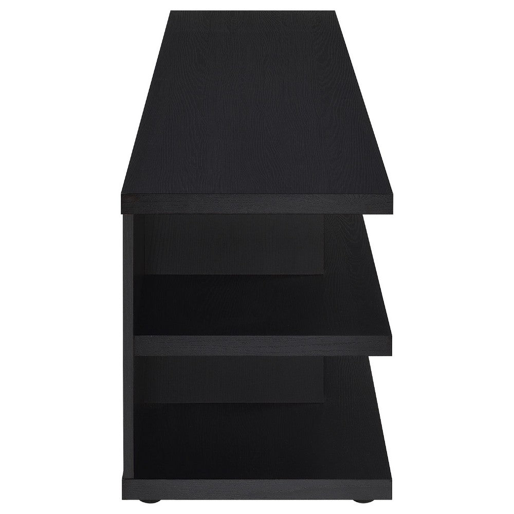 Benjara Carie TV Stand Media Console, 2-Tier Open Shelves, Black Wood 78 Inch