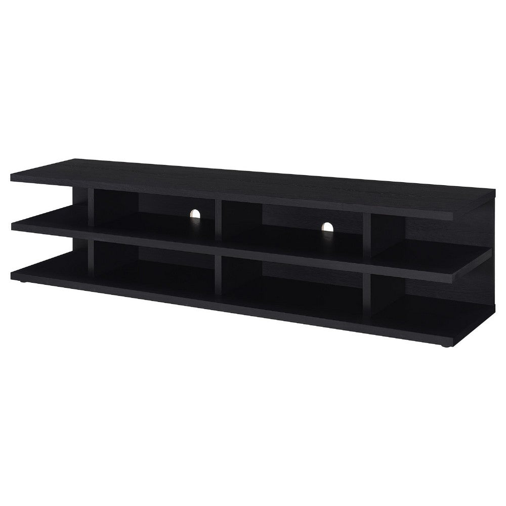 Benjara Carie TV Stand Media Console, 2-Tier Open Shelves, Black Wood 78 Inch