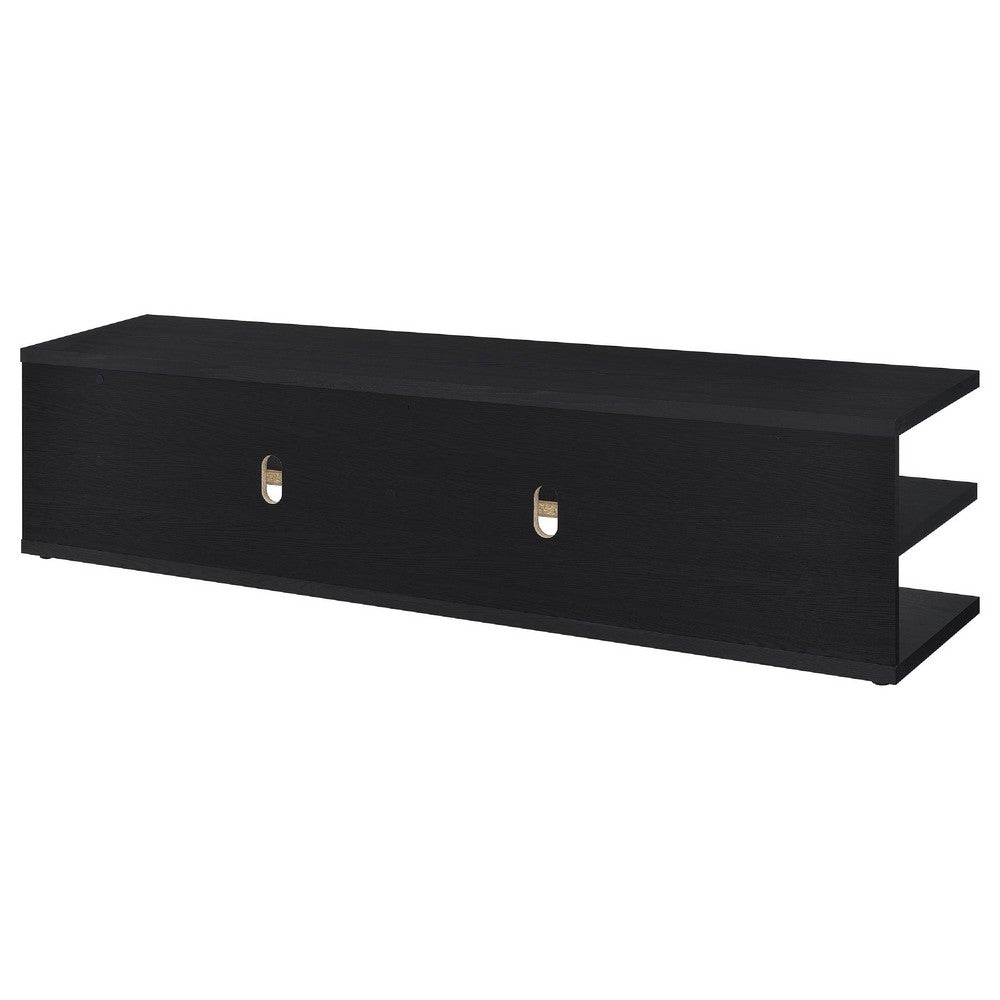 Benjara Carie TV Stand Media Console, 2-Tier Open Shelves, Black Wood 78 Inch
