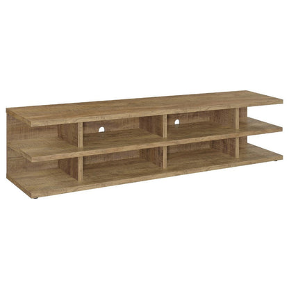 Benjara Carie TV Stand Media Console, 2-Tier Open Shelves, Mango Finish Wood