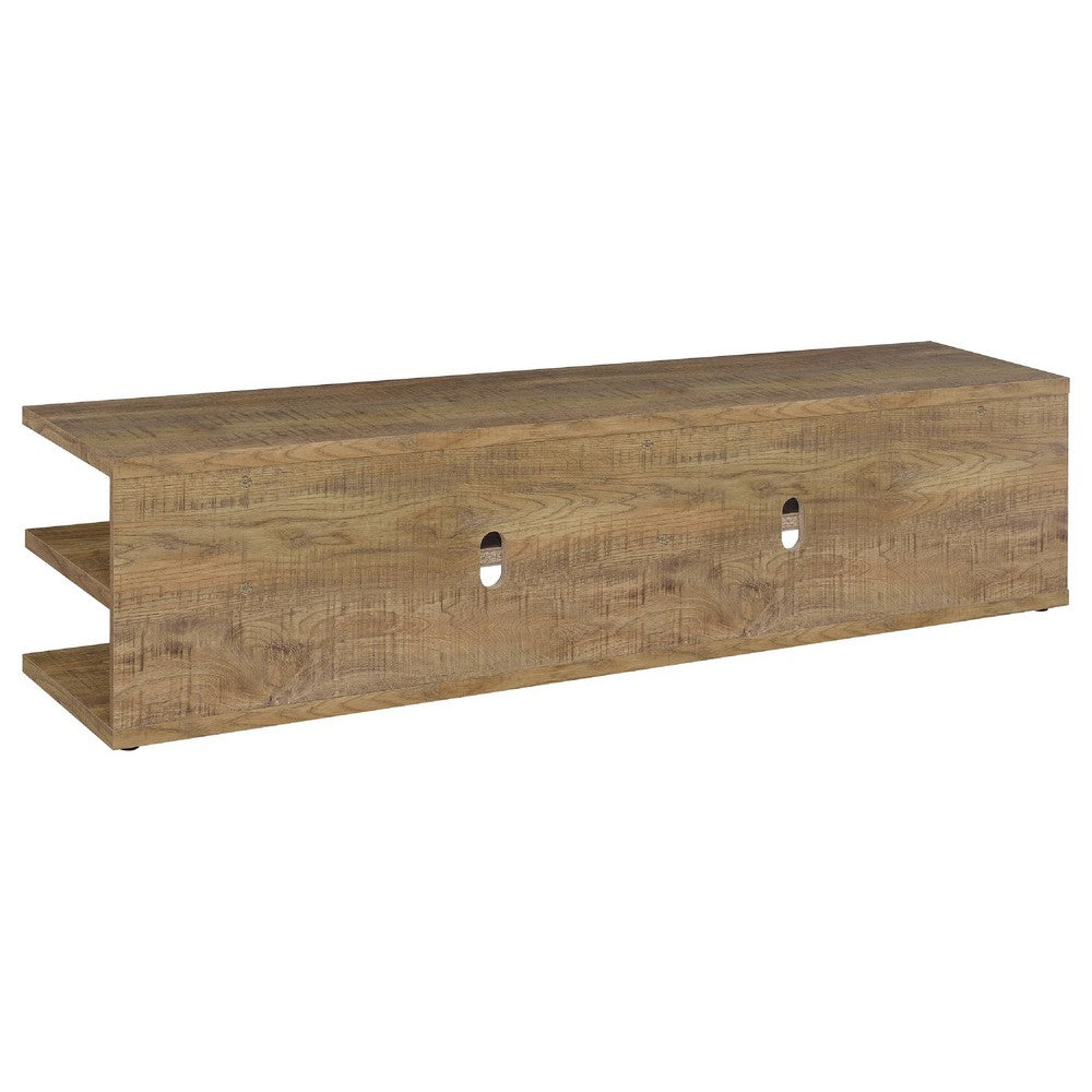 Benjara Carie TV Stand Media Console, 2-Tier Open Shelves, Mango Finish Wood