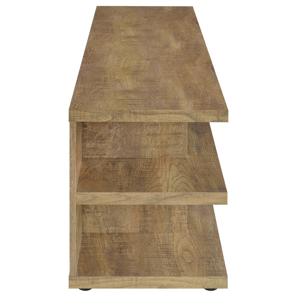 Benjara Carie TV Stand Media Console, 2-Tier Open Shelves, Mango Finish Wood