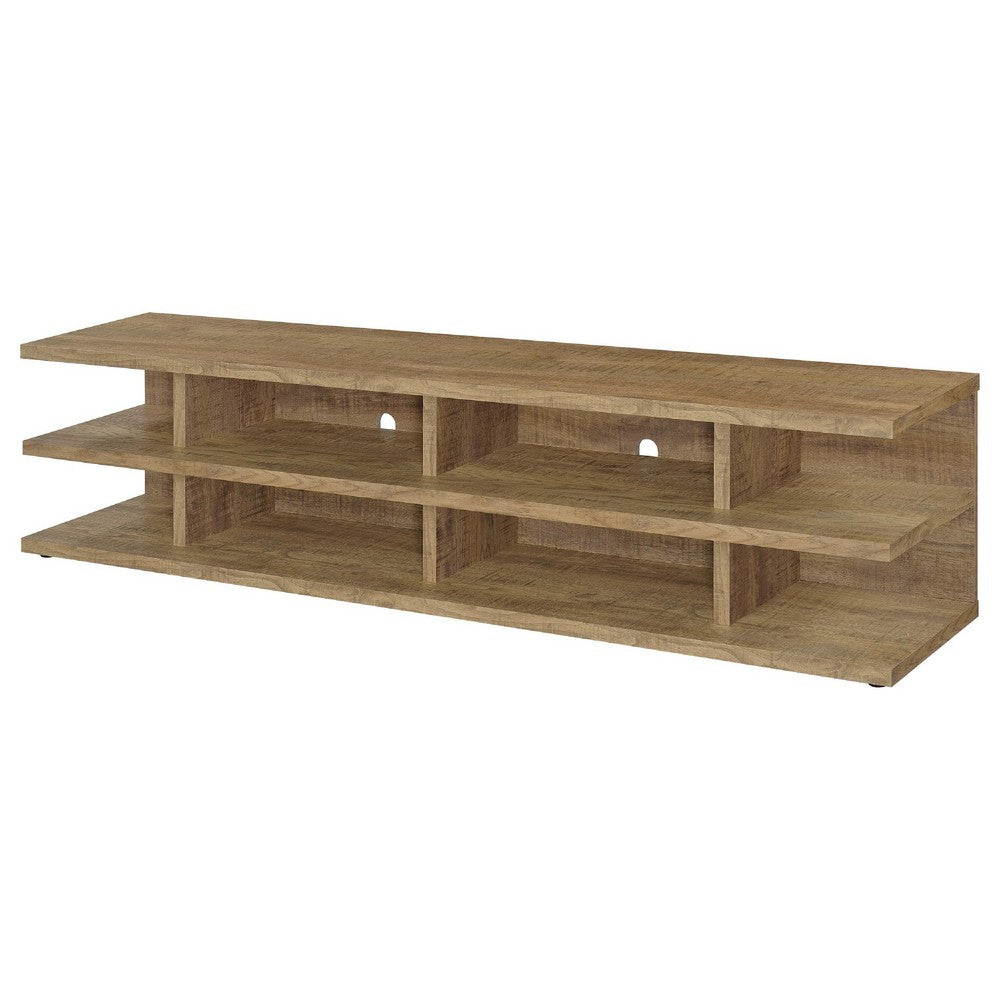 Benjara Carie TV Stand Media Console, 2-Tier Open Shelves, Mango Finish Wood