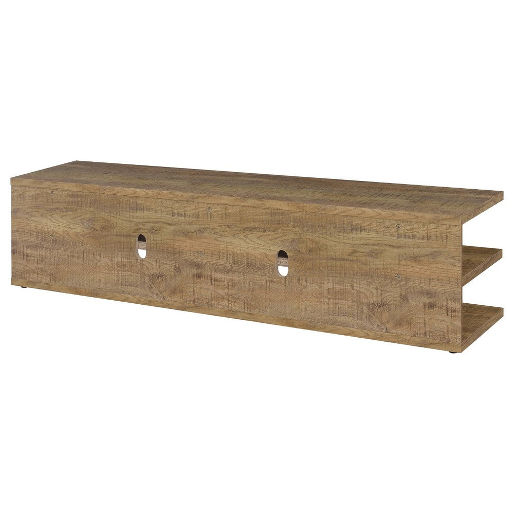 Benjara Carie TV Stand Media Console, 2-Tier Open Shelves, Mango Finish Wood