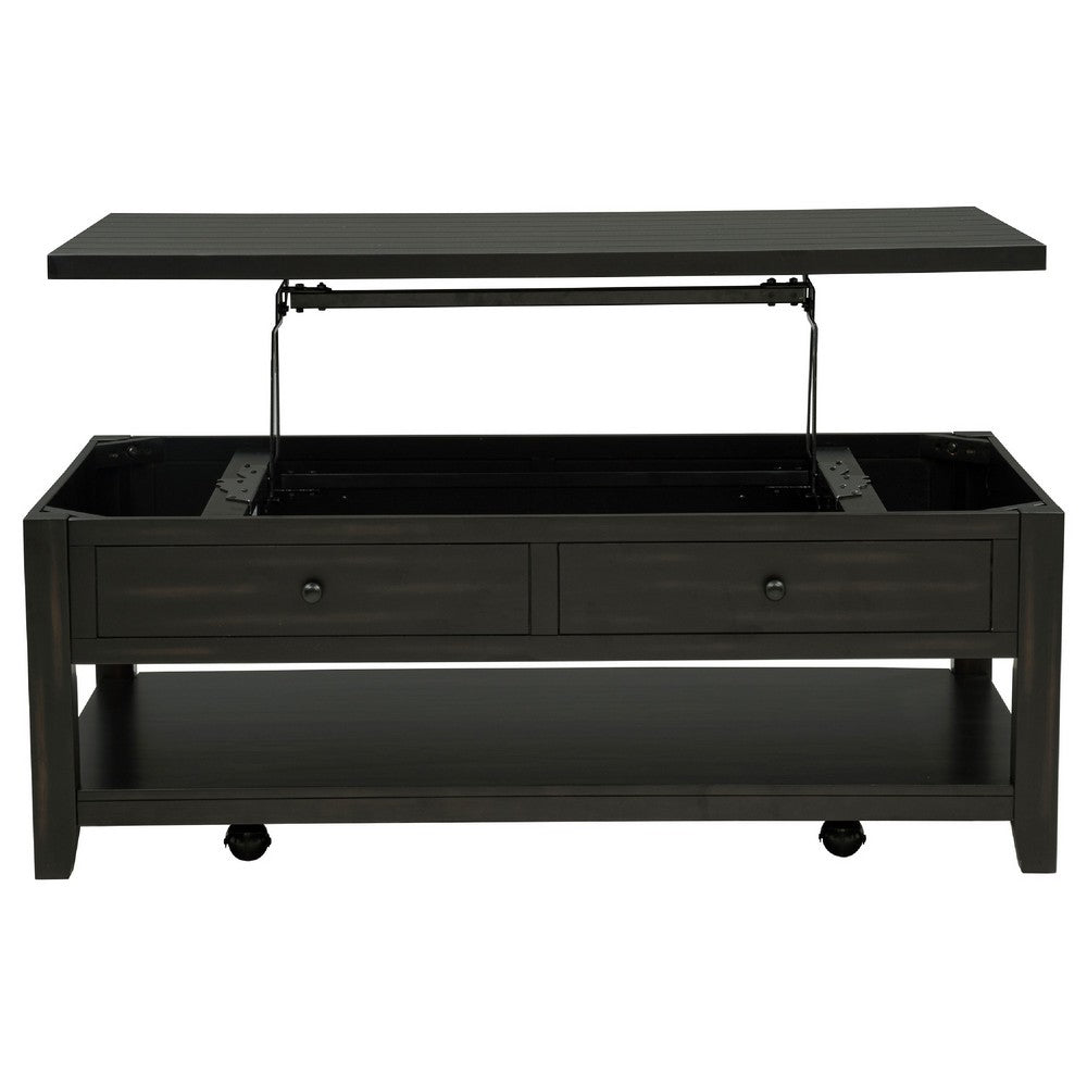 Benjara Ayne Lift-Top Coffee Table, Storage And Casters, Distressed Java 48 Inch
