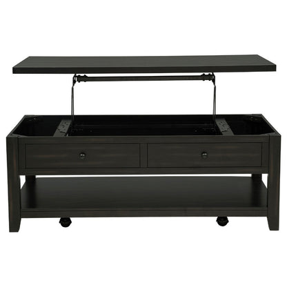 Benjara Ayne Lift-Top Coffee Table, Storage And Casters, Distressed Java 48 Inch