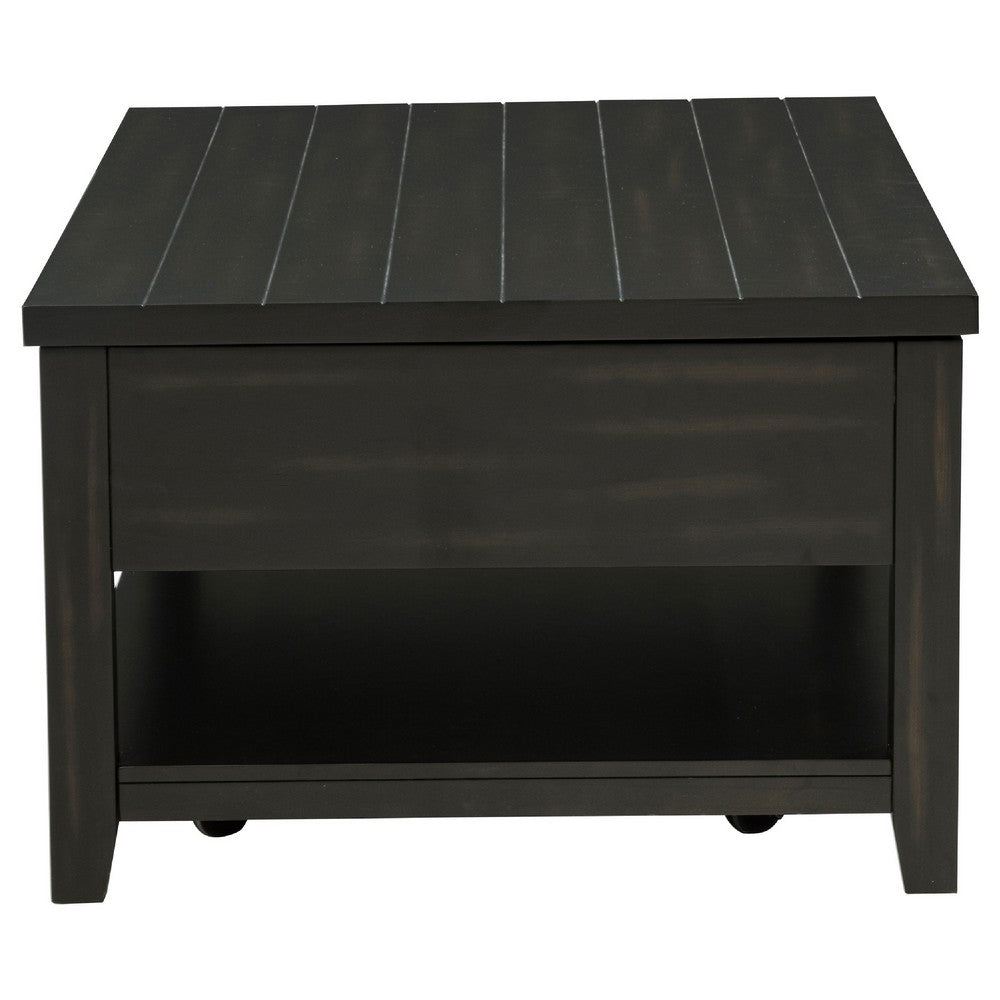 Benjara Ayne Lift-Top Coffee Table, Storage And Casters, Distressed Java 48 Inch