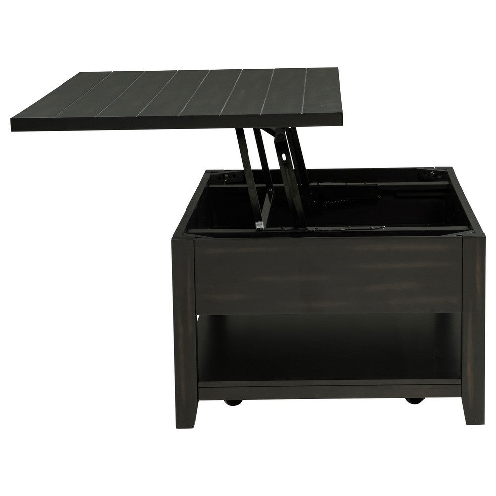 Benjara Ayne Lift-Top Coffee Table, Storage And Casters, Distressed Java 48 Inch