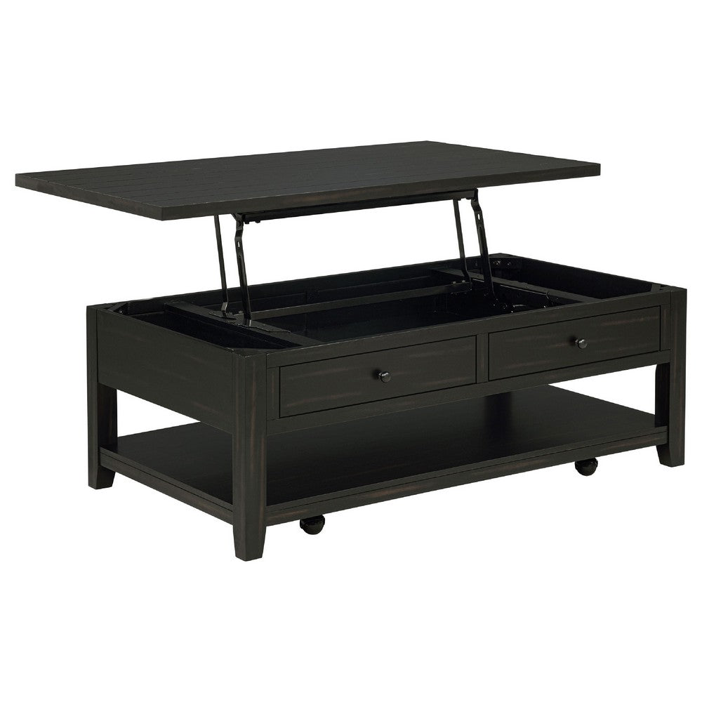 Benjara Ayne Lift-Top Coffee Table, Storage And Casters, Distressed Java 48 Inch