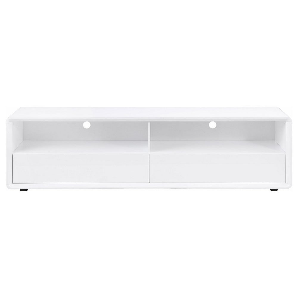 Benjara Siena TV Stand Media Console with 2 Drawers, White Gloss Wood 71 Inch