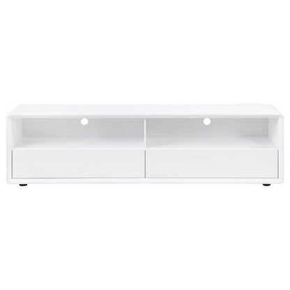 Benjara Siena TV Stand Media Console with 2 Drawers, White Gloss Wood 71 Inch