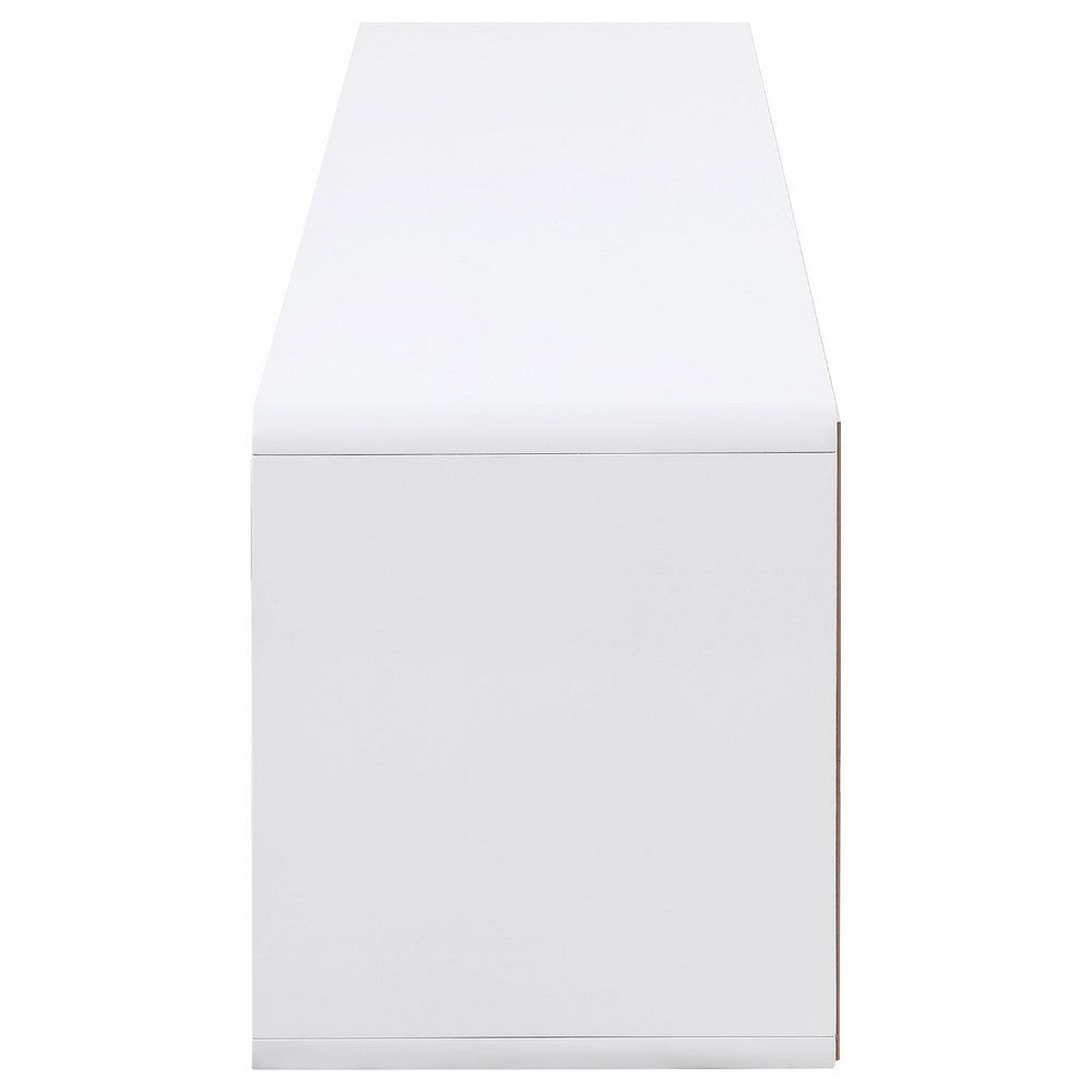 Benjara Siena TV Stand Media Console with 2 Drawers, White Gloss Wood 71 Inch